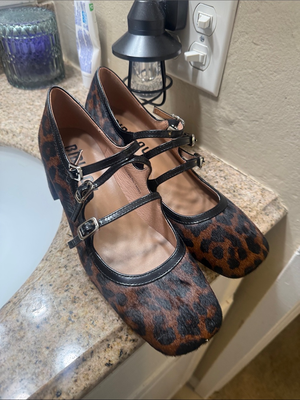 Leopard Print Mary Jane Heels with Triple Straps NWOT/Box